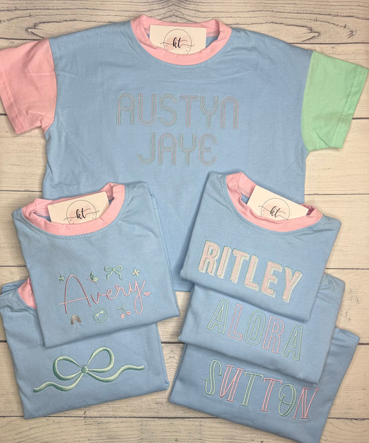 Blue Color block bubble & biker short set
