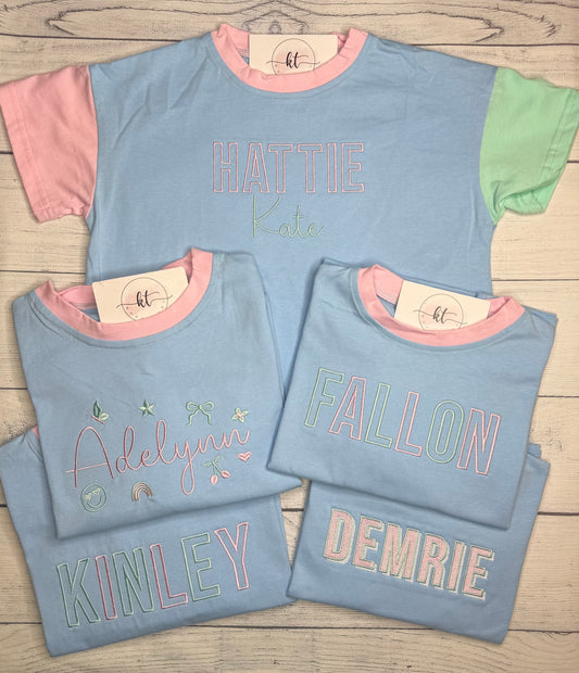 Blue Color block bubble & biker short set