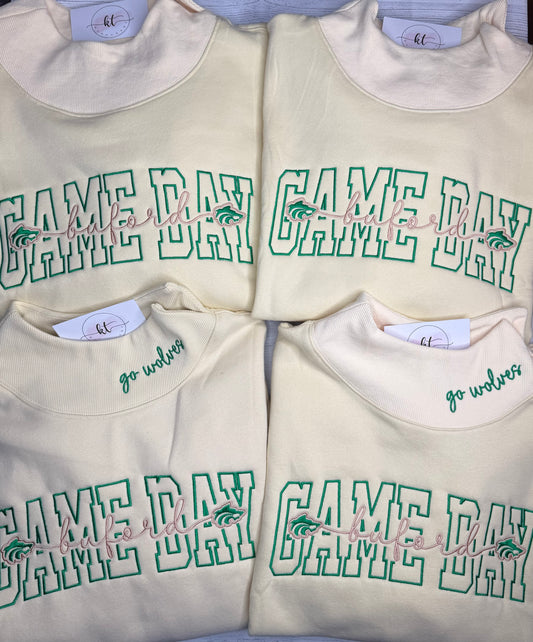 Butter yellow mock neck with buford game day design