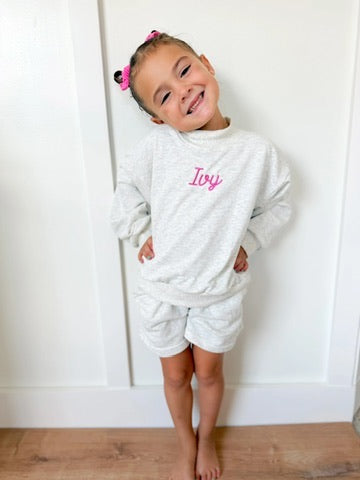 PREORDER Gray Heather Mock Neck Sweatshirt or Shorts Set - Kids or Adult